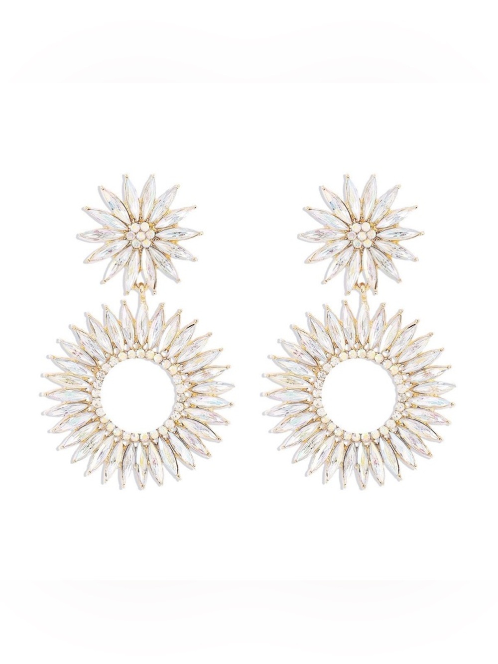 Iridescent Crystal Spike Sunburst Statement Dangle Drop Earrings